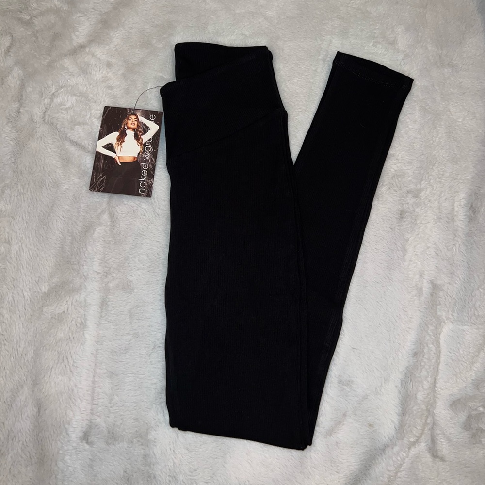Naked Wardrobe Ribbed High Waisted Black Leggings